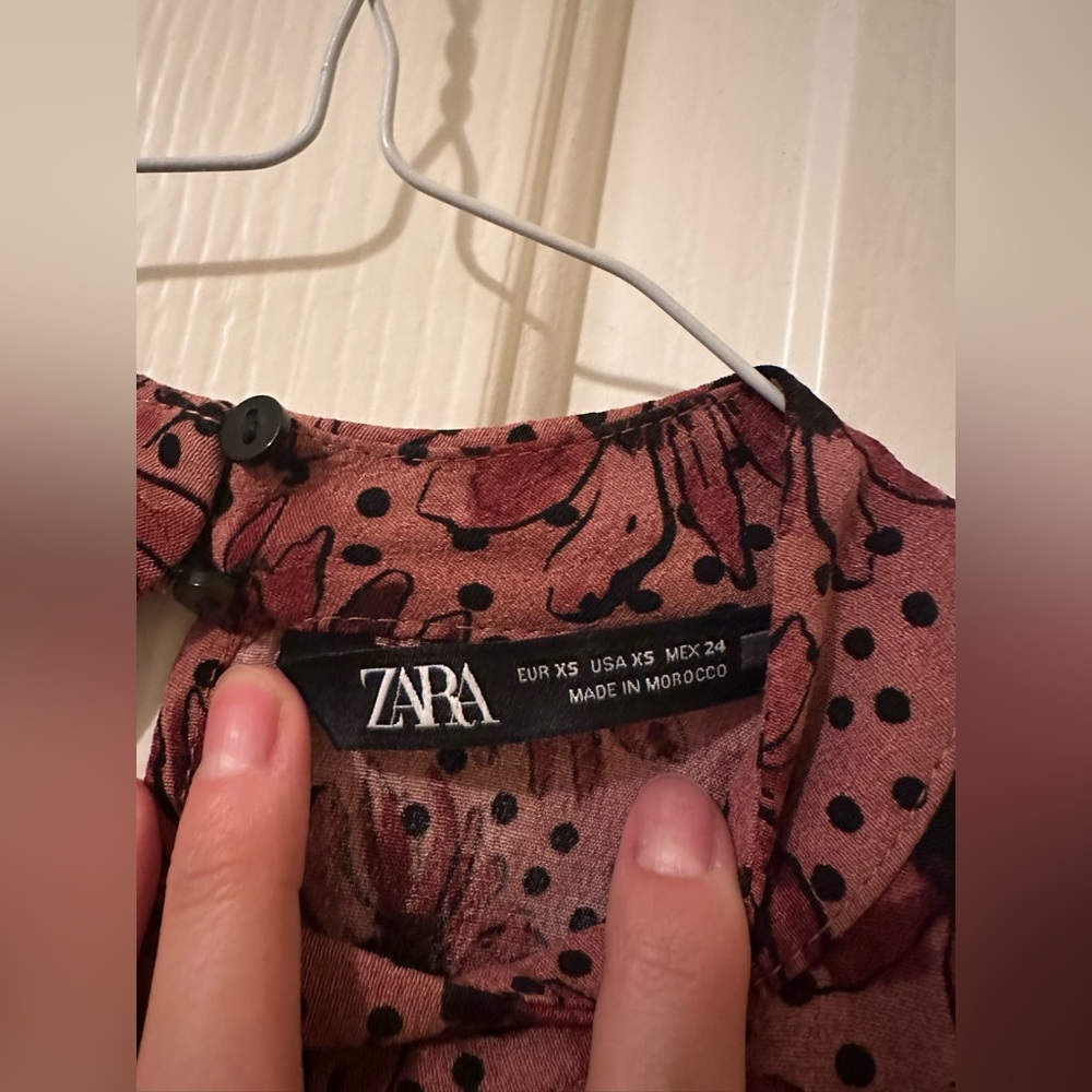Zara Ruffled Print Marsala Dress - Size XS - Picture 10 of 13